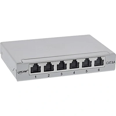 Afbeelding van InLine® Patchfeld Cat.6A 0,5HE 6 voudig, voor tafel/wand/DIN rail, met stofbescherming, grijs
