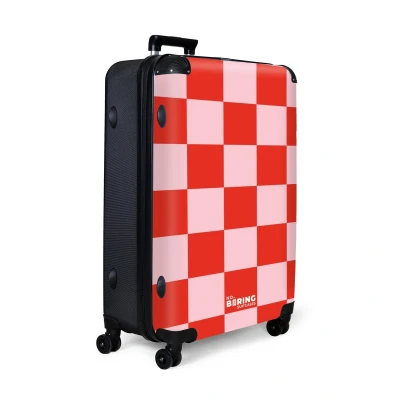 Afbeelding van NoBoringSuitcases.com® Koffer groot Reiskoffer lichtgewicht Rood met roze schaakbord print Rolkoffer 4 wielen Grote trolley XL 98 liter bagage