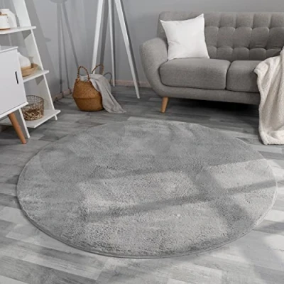 Afbeelding van Hoogpolig Tapjit Shaggy Woonkamer Modern Effen Kleur Fluffy, Kleur: Antraciet, Maat:200 cm rond