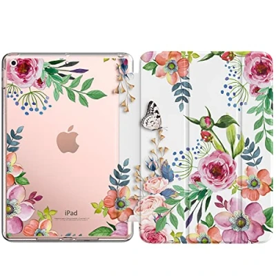 Afbeelding van MoKo Case for New iPad 9th/8th/7th Gen (2021/2020/2019), Soft TPU Translucent Frosted Back Cover Slim Shell Protective with Stand 10.2 inch,Auto Wake/Sleep,Fragrant Flowers