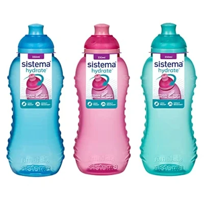Afbeelding van 3 Sistema 330ml Twist n Sip Drink Flessen, Blauw, Roze, Paars