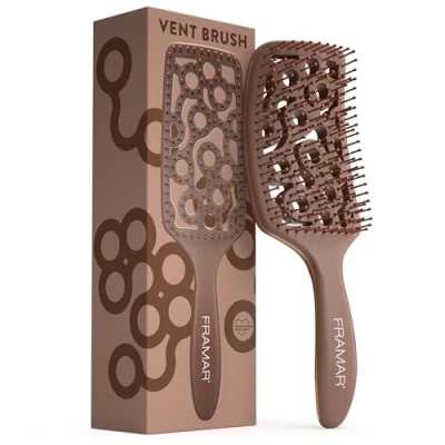 Afbeelding van FRAMAR Professionele Nat Haarborstel Gebogen, Geventileerde Ontklitborstel voor Vrouwen Borstel Föhnen Kleur (Chocolade)