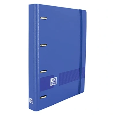 Afbeelding van Oxford Live &amp; Go map met 4 ringen, polyfoam elastiek, maat A4+, afneembaar bord, stickervel, navulling 5 gekleurde linten en x geruit, blauw