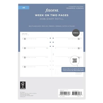 Afbeelding van Filofax A5 Minimale week op twee pagina&#039;s 5 taal 2026 dagboek 26 68590