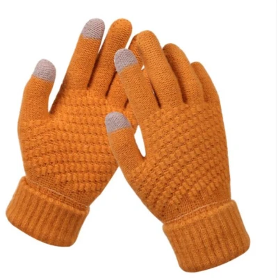 Afbeelding van Gebreide handschoenen touchscreen one size warme winter favoriet Oker