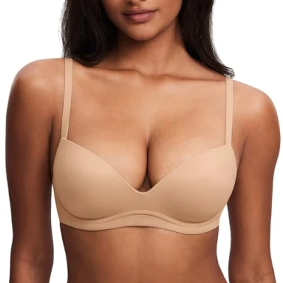 Afbeelding van DOBREVA Vrouwen Push Up BH Plunge Draadloze Comfortabele T Shirt Gevoerde Bh&#039;s Warm Beige 75B