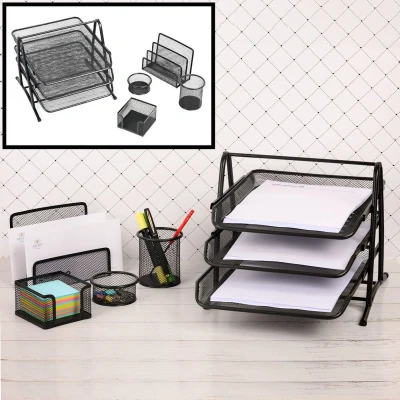 Afbeelding van 5 Delige Bureau Organizer SET Pennenbakje Mesh metaal Brievenbak