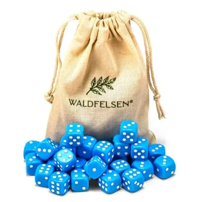 Afbeelding van Waldfelsen 6, 12, 20, 30 of 50 hoogwaardige dobbelstenen van ® standaardformaat 16 mm acrylkubus knobel speelkubus Dice 6 zijdig zeszijdig speelaccessoires set met stoffen zak (hemelsblauw, stuks)