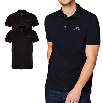 Afbeelding van Kappa Venist Poloshirt voor heren, verpakt in 2 stuks, maat M 5XL, polo hemd met logoprint, basic poloshirts mannen, korte mouwen, sport, vrije tijd en kantoor, zwart, 5XL