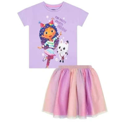 Afbeelding van DreamWorks Gabby’s Dollhouse Meisjes T shirt En Tule Rok Feestoutfit Zomerkleding Voor Purper 128