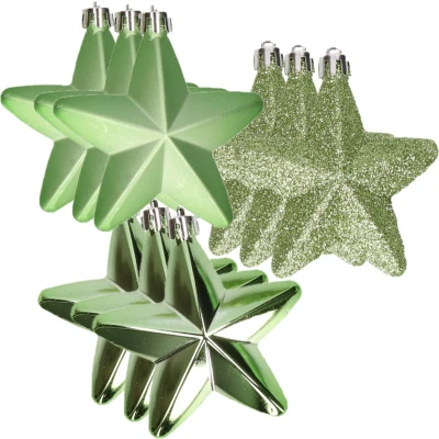 Afbeelding van 6x stuks kunststof sterren Kersthangers groen 7 cm