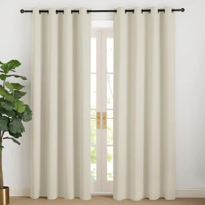 Afbeelding van NICETOWN Gordijnen, beige, ondoorzichtig, hittewerend gordijn, moderne verduisteringsgordijnen met inslagringen, set van 2 verduisteringsgordijnen, woonkamer, lichtbeige, 220 x 140 cm (h b),