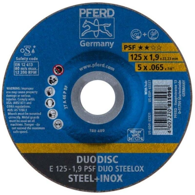 Afbeelding van PFERD 62012630 E 125 1,9 PSF DUO STEELOX Afbraamschijf gebogen Diameter mm Boordiameter 22.23 10 stuk(s)