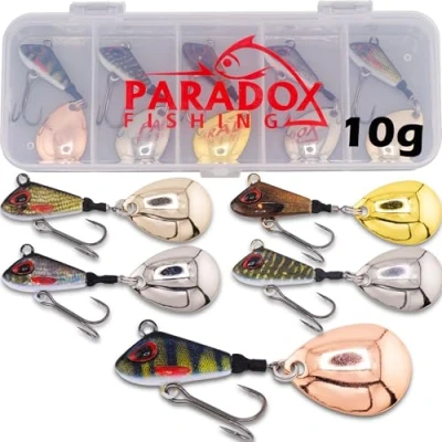 Afbeelding van Paradox Fishing jig spinner, 5 delige set, 10 g Delusory 2.0 inch, spin voor baars, vissen, aas, snoekbaars, snoekaas, spinnerbait optimaal baarsaas