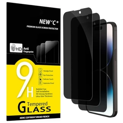 Afbeelding van NEW&#039;C 3 Stuks, Privacy Screen Protector voor iPhone 14 Pro Max (6,7 inch), gebalanceerde 35 graden privacyhoek met oogbescherming, ultraduurzame 9H hardheid, bubbelvrij