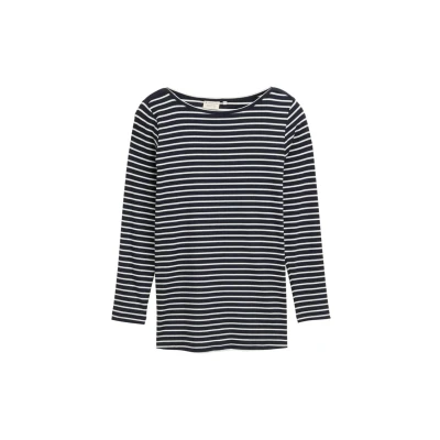 Afbeelding van TOM Tailor WITH Streifenmuster Longsleeve, Dames, Maat: 52, Navy offwhite