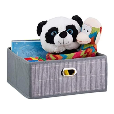 Afbeelding van Relaxdays opbergmand badkamer bamboe mand kast organizer opbergdoos stof opbergbox grijs