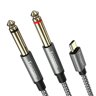 Afbeelding van Froggen USB C naar 6,35 mm kabel type Dual 1/4 inch TS audiokabel AUX Y splitter stekker voor iPhone iPad versterker en luidspreker