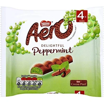 Afbeelding van Aero Muntchocolade 4 Repen Pakket 4x27g, 108g, biedt een moment van bubbelplezier met verfrissende pepermunt twist, Pak 2