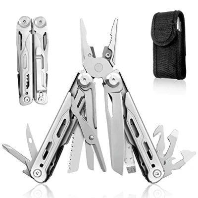 Afbeelding van HONZIN 18 in 1 multitooltang Roestvrijstalen zakmultitool, draadsnijders, schaar, schroevendraaier, fles en blikopeners, met nylon omhulsel, outdoor kampeeruitrusting, repareren