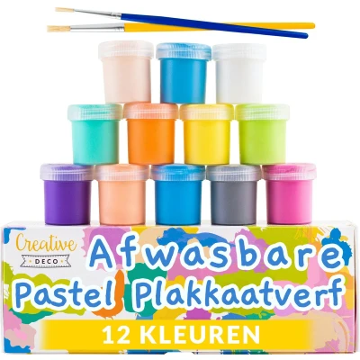 Afbeelding van Creative Deco Kinderen Wasbare Verf Verfset 20 ml x 12 stukken SINTERKLAAS CADEAU Pastelkleuren Veilig en Niet Giftig