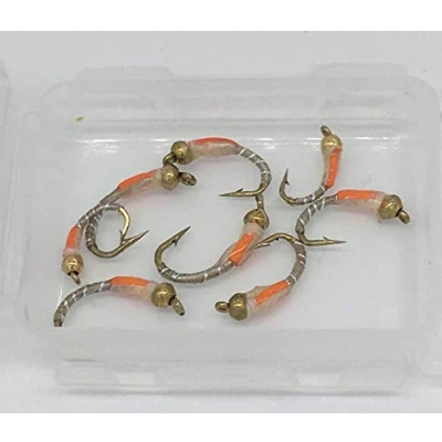 Afbeelding van Vliegvissen Doorschijnend Wit en Oranje Beadhead Epoxy Buzzers 8 Pack Maat 10 14 forel vliegen # 29A