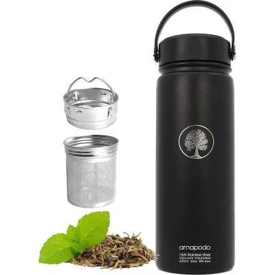 Afbeelding van Amapodo Waterfles van 600 ml met zwarte theezeef