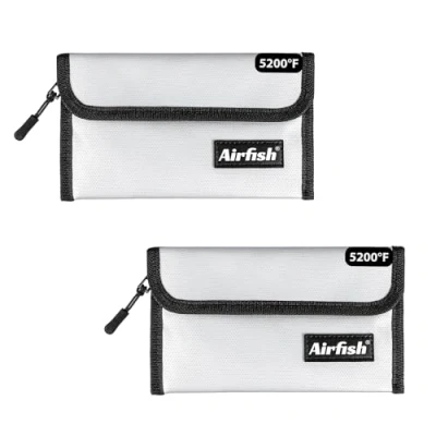 Afbeelding van Airfish 2 stuks vuurvaste geldzak, 12,7 x 20,3 cm portemonnee, waterdichte geldzak met rits, kleine voor waardevolle spullen zilver