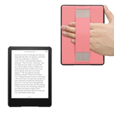 Afbeelding van kwmobile E reader hoesje geschikt voor Amazon Kindle Paperwhite 11. Generation 2021 hoes flip case van kunstleer Ereader cover met handband In poederroze / grijs