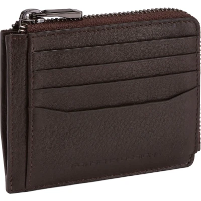 Afbeelding van PORSCHE DESIGN Leren Kaarthoes Business Wallet 11 With Zip Dark Brown Bruine