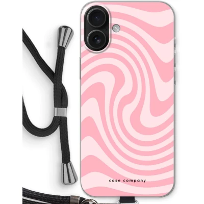 Afbeelding van Case Company® hoesje met Koord geschikt voor iPhone 16 Plus Swirl Roos Telefoonhoesje Zwart Bescherming aan alle Kanten en Over de Schermrand