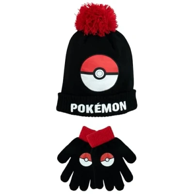 Afbeelding van Pokemon Muts en handschoenenset voor kinderen Wintermuts handschoenen meisjes jongens Rood Eén maat