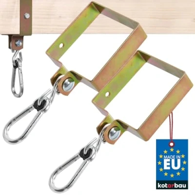 Afbeelding van KOTARBAU® Set van 2 schommelhaken, vierkant, 120 x mm, vierkante karabijnhaken, schommelklem verzinkt staal, voor schommelbevestiging, manchethaken, goudhaken, schommel, hangmathaak