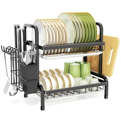 Afbeelding van Dish Drying Rack Drainer Afdruiprek Metaal Afvoerafdruiprek Met Druppelbak Black Decker Droogrek Zwart Brabantiaafdruiprek Muur