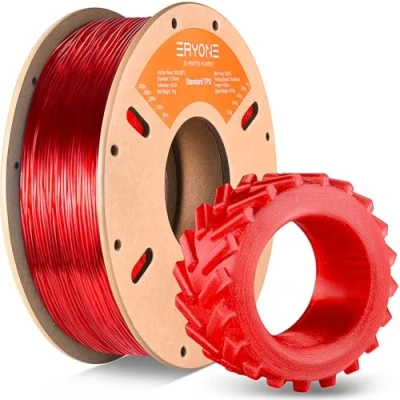 Afbeelding van ERYONE TPU filament 1,75 mm, 3D Drucker 1 kg spoel, 0,05 rood transparant