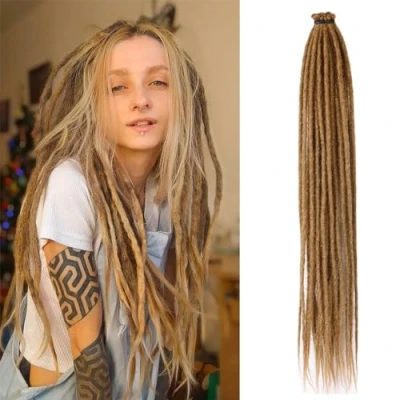 Afbeelding van 20 Strands Dreadlock Extensions 24 Inch Synthetic Hippie Single Ended Dreads Ginger 0.6 cm Width Loc Reggae Style Crochet Hair for Women (27)