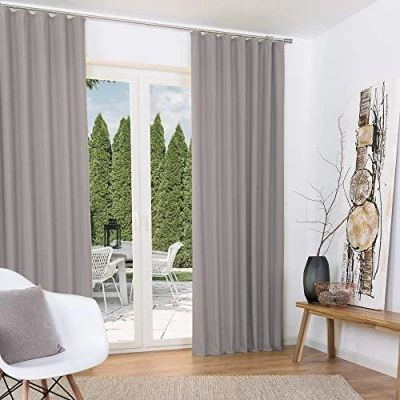 Afbeelding van Beautissu Set van 2 Thermische Gordijn met Plooiband Amelie Verduisterend 140x245 cm Thermisch Koude Bescherming &amp; Warmte Isolerend Universeel Grijs