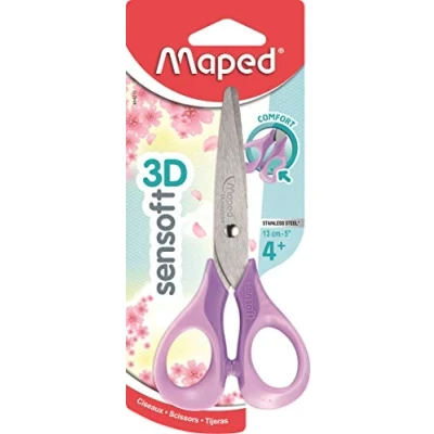 Afbeelding van Maped Sensoft schaar 13 cm Kinderschaar met zachte ringen en 3D ergonomie Schoolschaar vanaf 4 jaar Voor kleuterschool basisschool Pastel Paars 484291