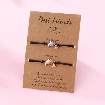 Afbeelding van Vriendschapsarmbandjes voor 2 met Dolfijntjes Goud &amp; Zilverkleurig BFF Armbandjes Cadeau Pax Amare