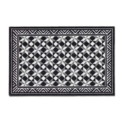 Afbeelding van antislip tapijt woonkamer Miabella deurmat binnen keukenloper gang vuilvangmat schoonloop 66x110cm tegels grijs