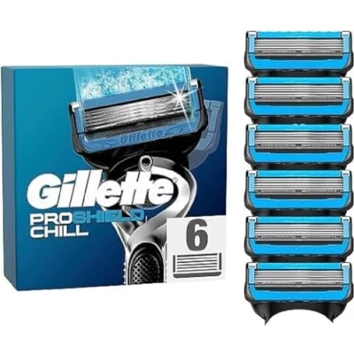 Afbeelding van Gillette ProShield Chill Navulmesjes Voor Scheersysteem Mannen, 6 Stuks, Met 5 Antifrictiemesjes Een Langdurig Gladde Scheerbeurt