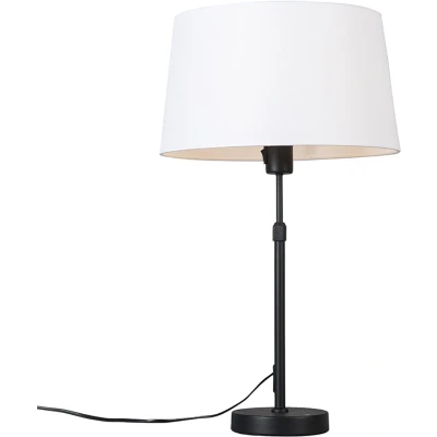 Afbeelding van QAZQA Tafellamp zwart met kap wit 35 cm verstelbaar Parte