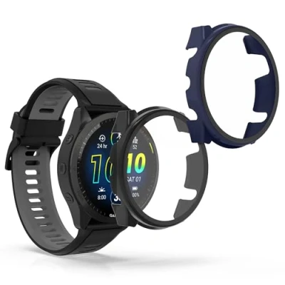 Afbeelding van kwmobile 2x cover geschikt voor Garmin Forerunner 965 Fitnesstracker van gehard glas en kunststof frame set zwart / donkerblauw