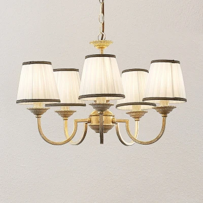 Afbeelding van Lindby kroonluchter 5lichts textiel, metaal H: 36 cm E14 crème, messing
