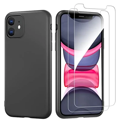 Afbeelding van NEW&#039;C Hoesje voor iPhone 11 Ultradunne zwarte siliconen en 2x Screen Protector Gehard Glass Schermbeschermer