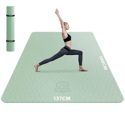 Afbeelding van HAPBEAR Yogamatte XXL Extra Groß Breit Yoga Matte, Sportmatte Fitnessmatte Rutschfest 198cm x137cm x6mm Dicke,Ultra Haltbar, Gymnastikmatte für Pilates, Gym, Zuhause, Workout