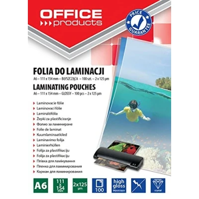 Afbeelding van Folia do laminowania OFFICE PRODUCTS A6, 2x125mikr., blyszczaca, 100szt., transparentna