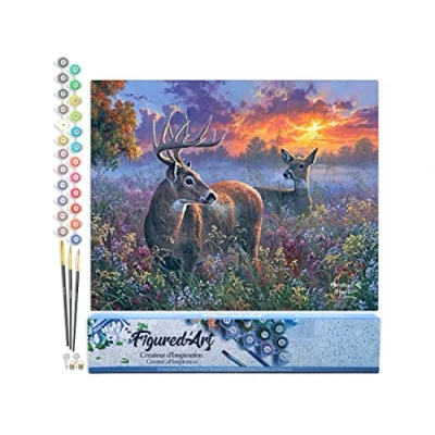 Afbeelding van Figured&#039;Art Schilderen op Nummer Volwassenen canvas Hertenpaar Handwerk acrylverf Kit DIY Compleet 40x50cm zonder frame