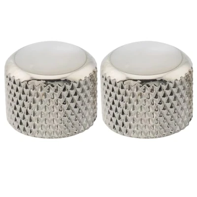 Afbeelding van Musiclily Pro Metrisch 18 Splines Staal Gitaarknop Dome Knobs Parelmoer Top Push on voor Import Elektrische Gitaar en Basgitaar, Nikkel (Set van 2)
