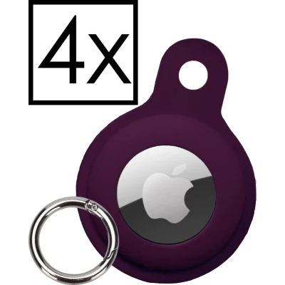 Afbeelding van Hoesje Geschikt voor Apple AirTag Sleutelhanger Houder Siliconen Hoes Aubergine 4 PACK